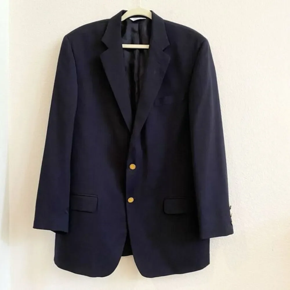 Joseph Feiss‎ International Men Navy Gold 100% Wool Blazer Sport Coat 42 Tall